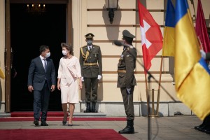 Президент Володимир Зеленський зустрівся з Президентом Швейцарської Конфедерації Симонеттою Соммаругою, яка відвідала Україну з державним візитом, 21 липня 2020 року 