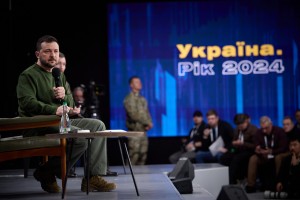 Президент Володимир Зеленський взяв участь у пресконференції в межах форуму «Україна. Рік 2024», 25 лютого 2024 року. 