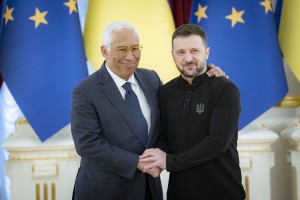 Президент Володимир Зеленський зустрівся з новим Президентом Європейської ради Антоніу Коштою в Києві, 1 грудня 2024 року.